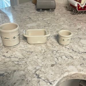 Longaberger Pottery Crock,Sugar Holder and toothpick holder. Green.